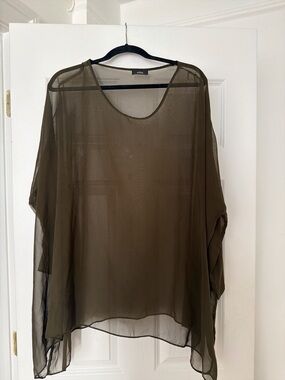 Millau Olive Green Sheer Tunic Top